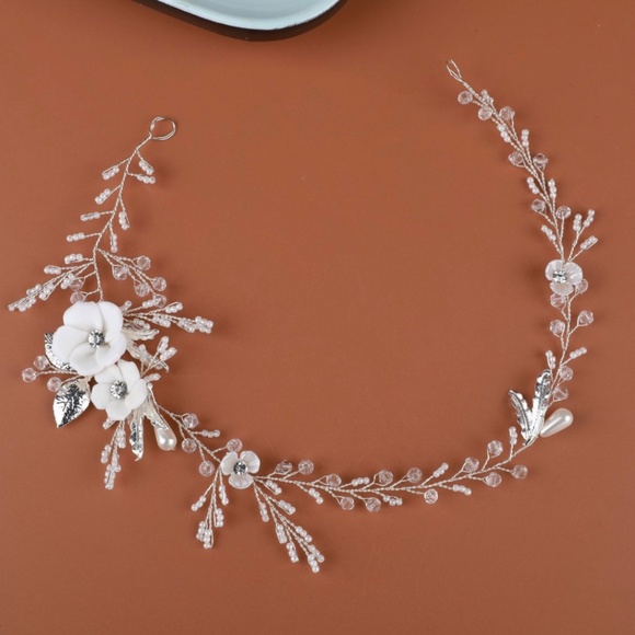 Pearl  Crystal Bridal Headband Side Wedding Headpiece Floral Bridal Headband Flo